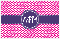 Thumbnail for Personalized Mod Placemat - Hot Pink and White - Indigo Circle Frame with Ribbon -  View