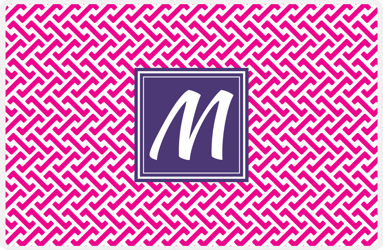 Personalized Mod Placemat - Hot Pink and White - Indigo Square Frame -  View