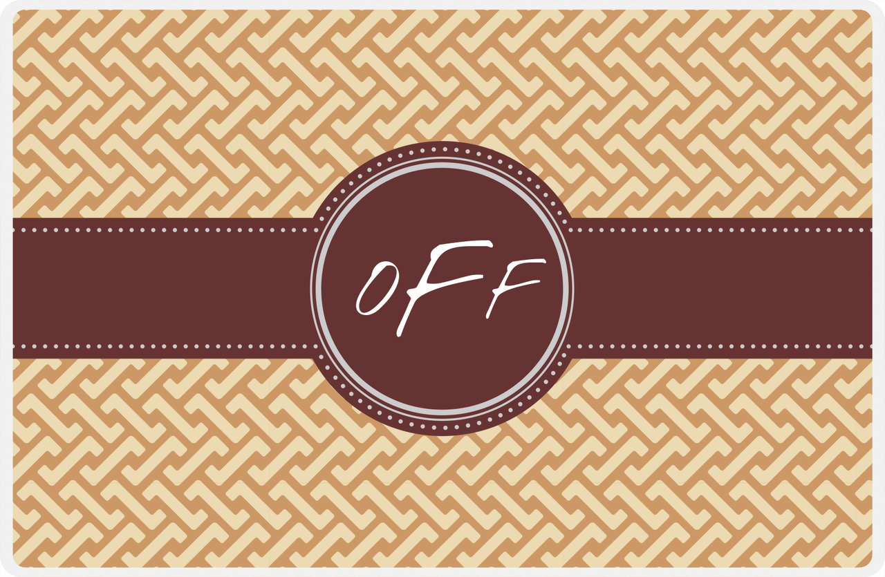 Personalized Mod Placemat - Light Brown and Champagne - Brown Circle Frame with Ribbon -  View