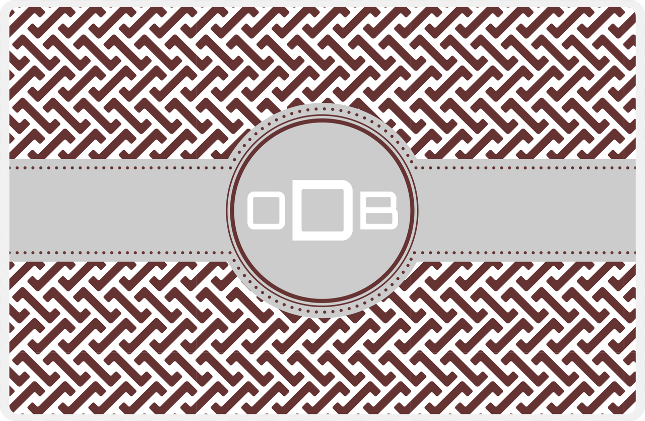Personalized Mod Placemat - Brown and White - Light Grey Circle Frame with Ribbon -  View