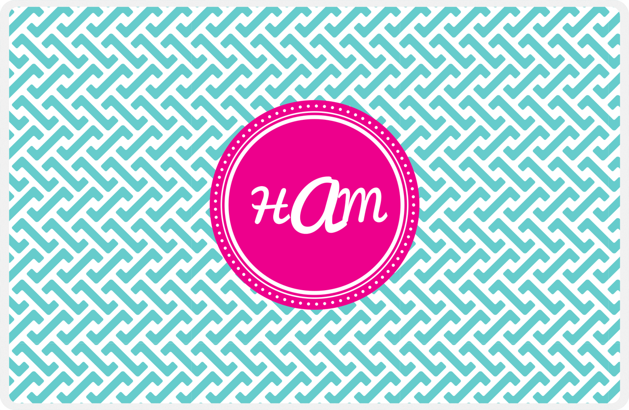 Personalized Mod Placemat - Viking Blue and White - Hot Pink Circle Frame -  View