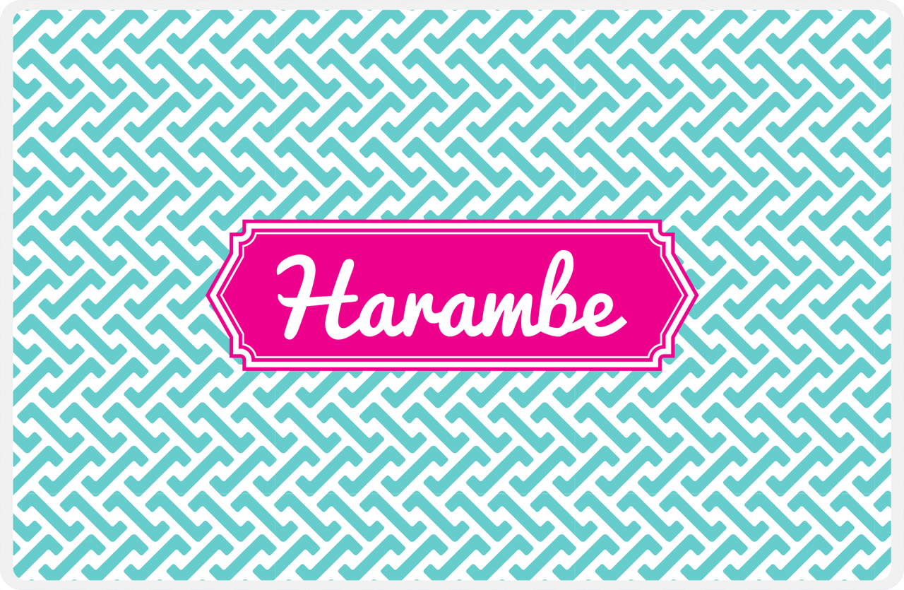 Personalized Mod Placemat - Viking Blue and White - Hot Pink Decorative Rectangle Frame -  View