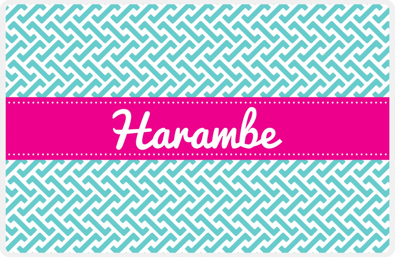 Personalized Mod Placemat - Viking Blue and White - Hot Pink Ribbon Frame -  View