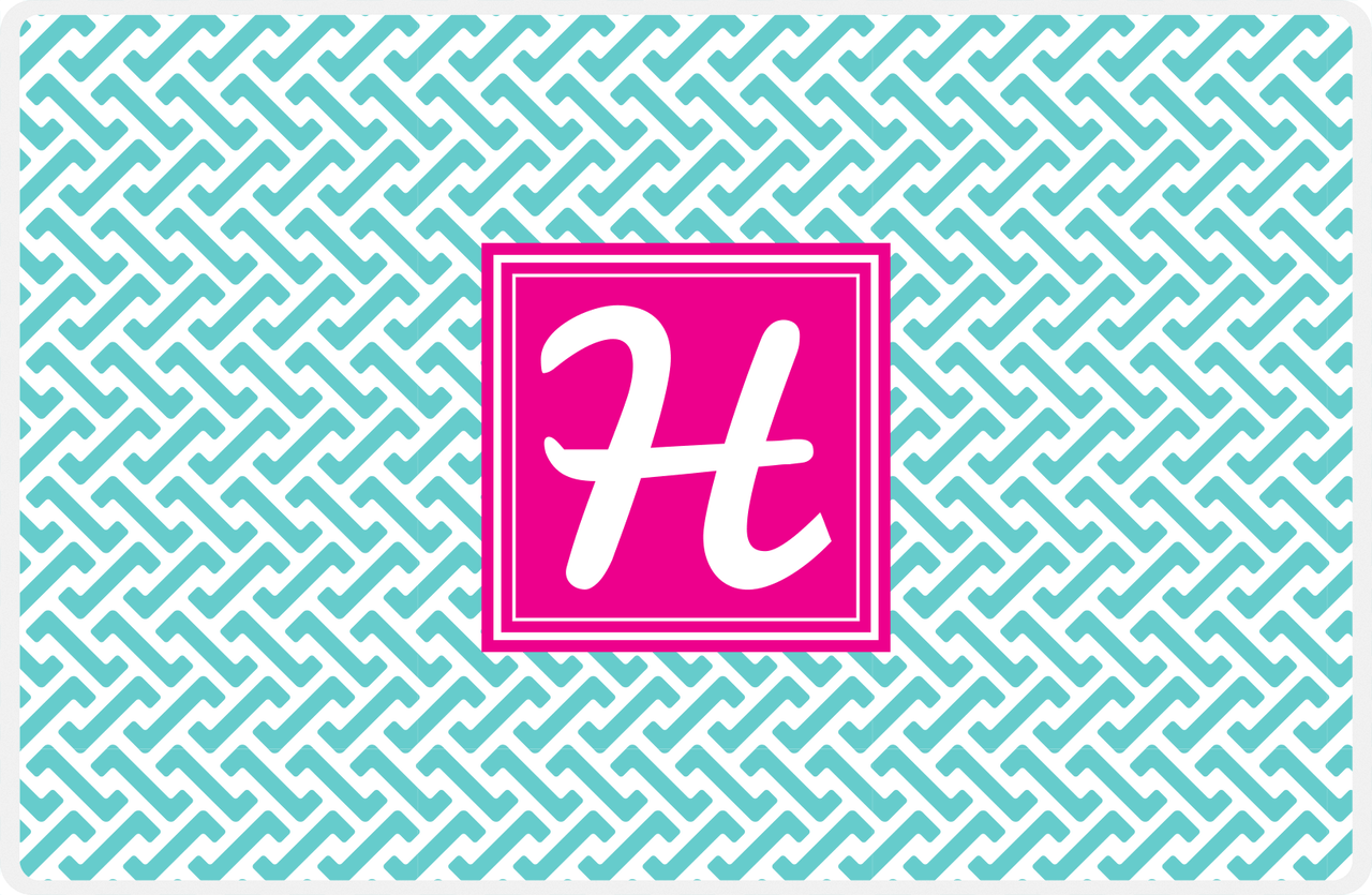 Personalized Mod Placemat - Viking Blue and White - Hot Pink Square Frame -  View