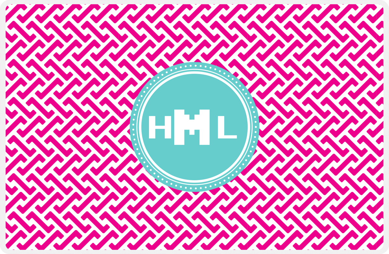 Personalized Mod Placemat - Hot Pink and White - Viking Blue Circle Frame -  View