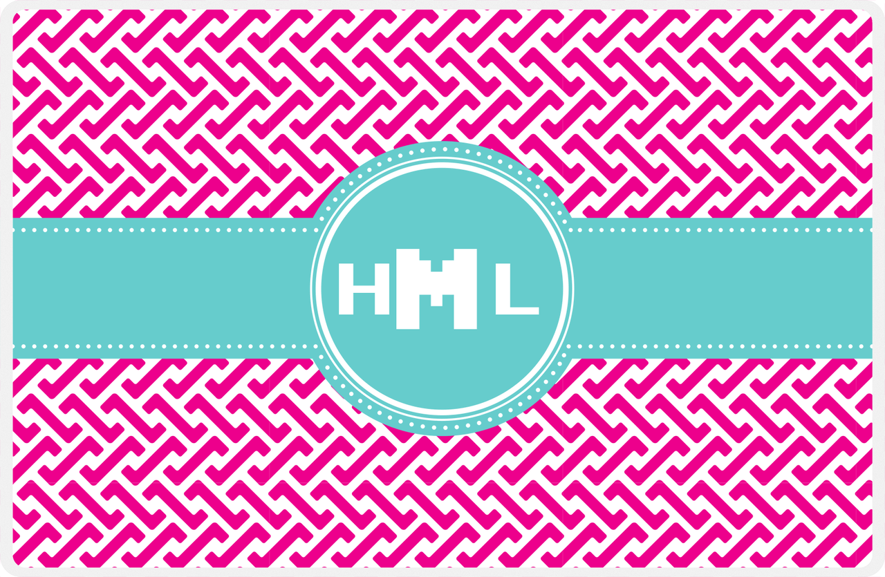 Personalized Mod Placemat - Hot Pink and White - Viking Blue Circle Frame with Ribbon -  View