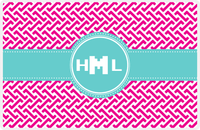 Thumbnail for Personalized Mod Placemat - Hot Pink and White - Viking Blue Circle Frame with Ribbon -  View