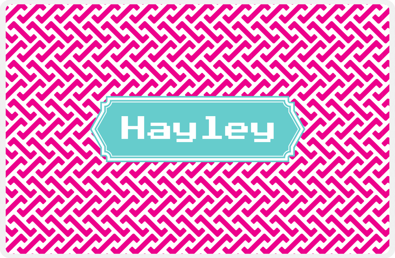 Personalized Mod Placemat - Hot Pink and White - Viking Blue Decorative Rectangle Frame -  View