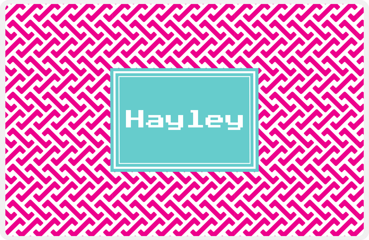 Personalized Mod Placemat - Hot Pink and White - Viking Blue Rectangle Frame -  View