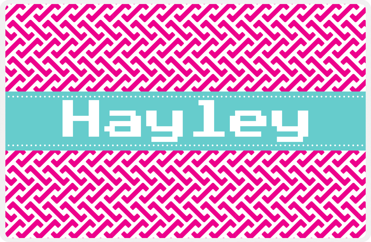 Personalized Mod Placemat - Hot Pink and White - Viking Blue Ribbon Frame -  View