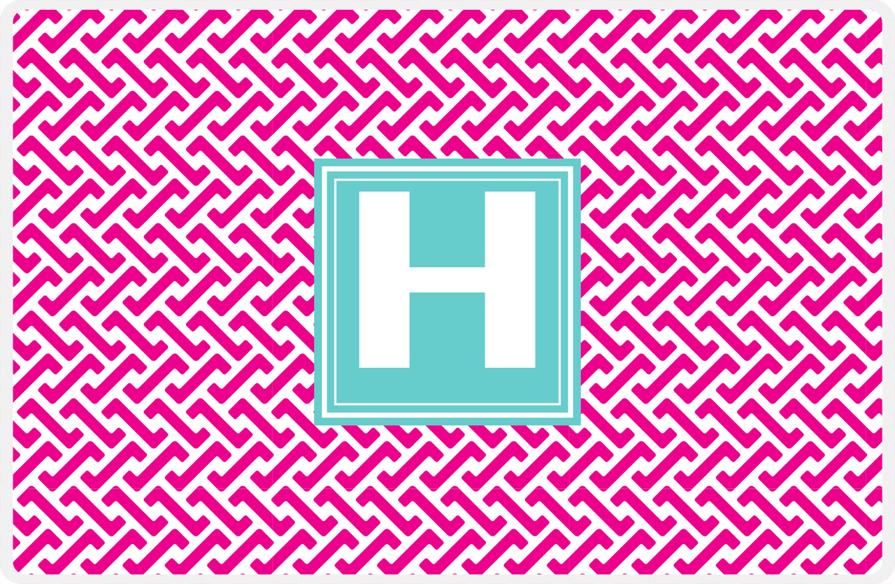 Personalized Mod Placemat - Hot Pink and White - Viking Blue Square Frame -  View