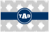 Thumbnail for Personalized Montauk Placemat - Light Grey and White - Navy Circle Frame with Ribbon -  View