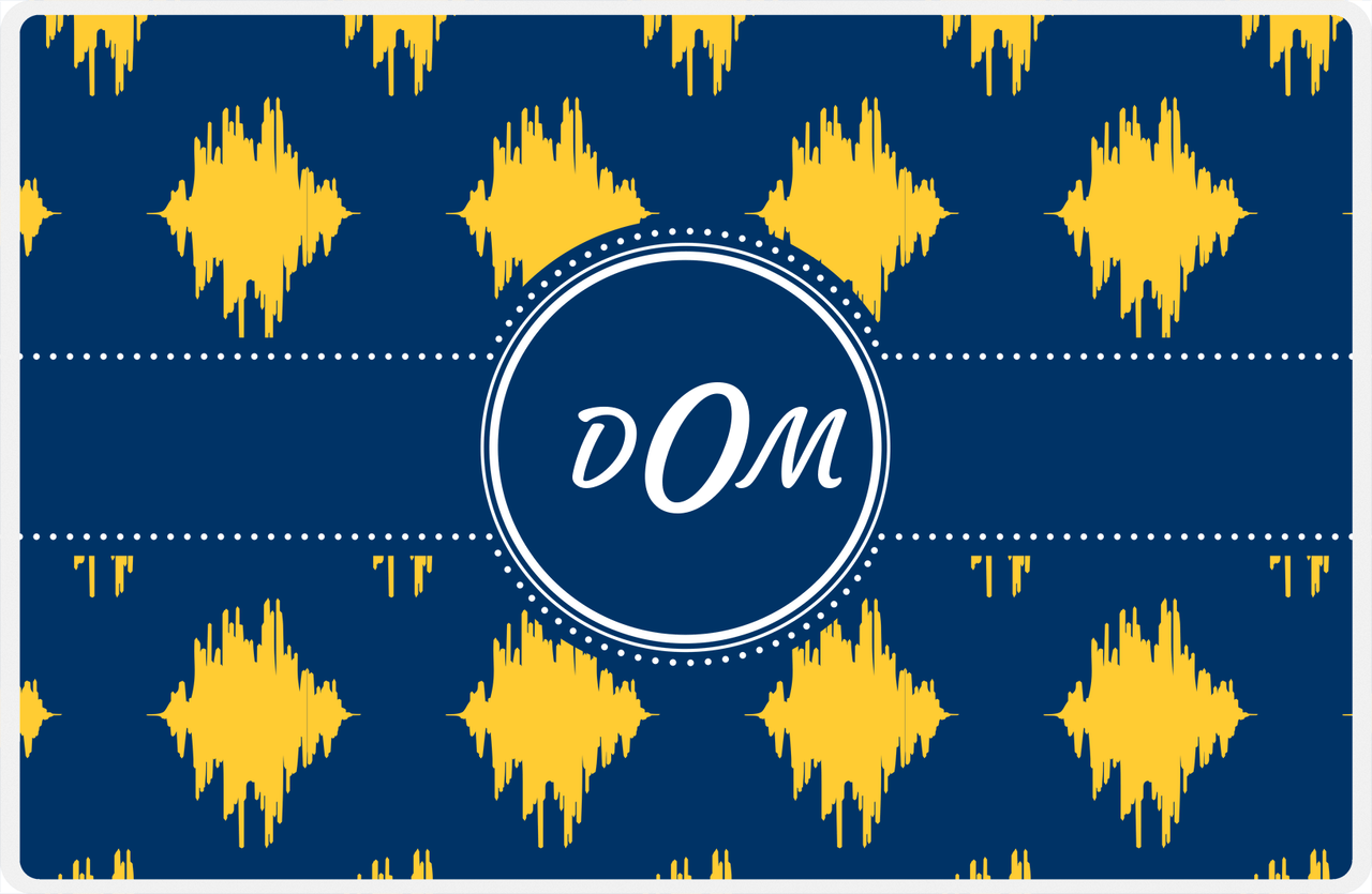 Personalized Montauk Placemat - Navy and Mustard - Navy Circle Frame with Ribbon -  View