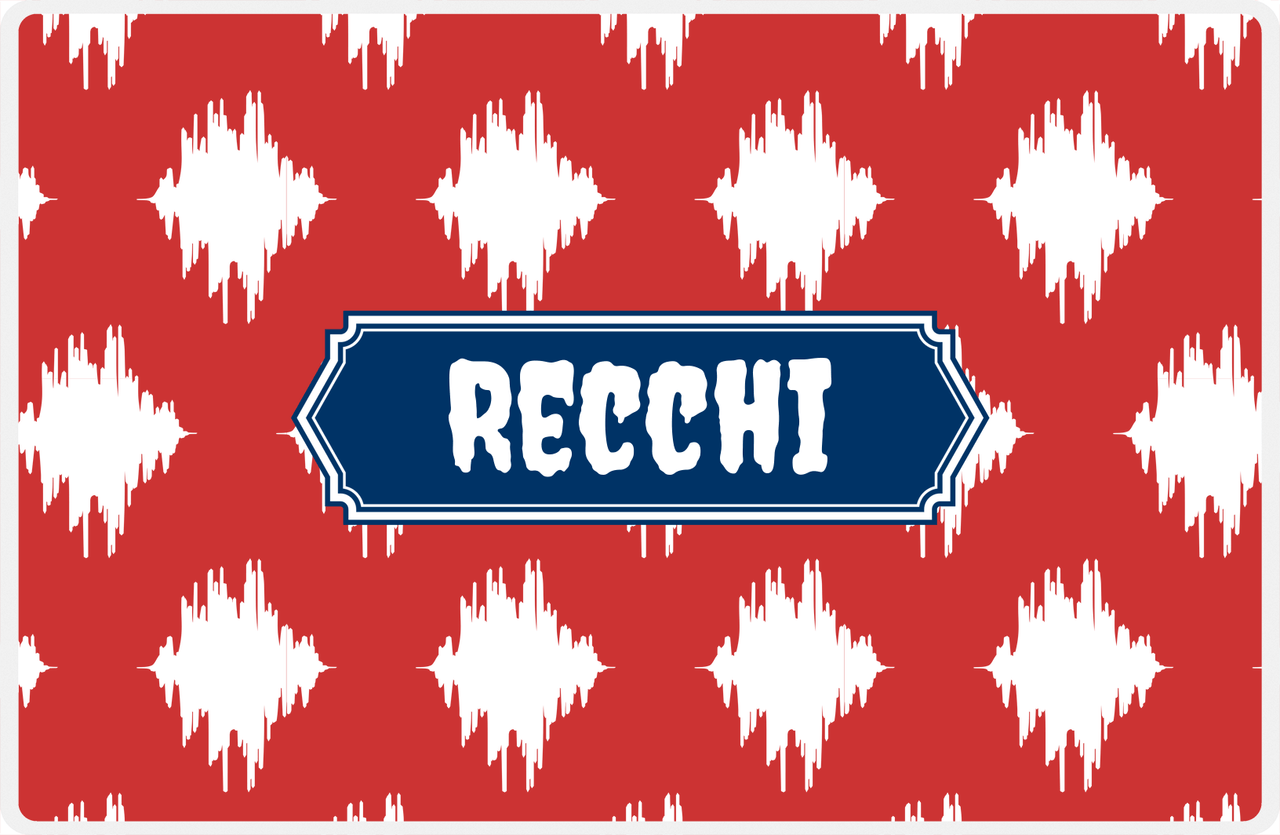Personalized Montauk Placemat - Cherry Red and White - Navy Decorative Rectangle Frame -  View
