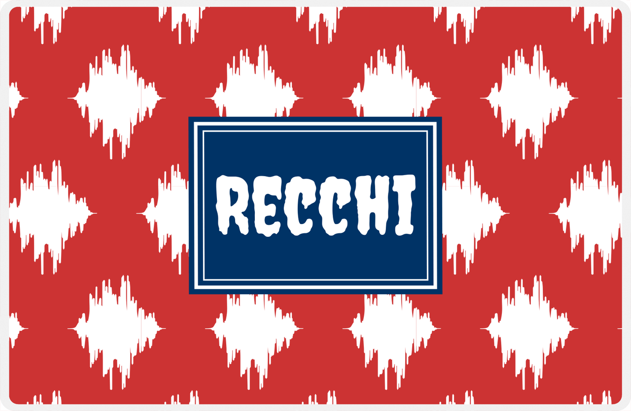 Personalized Montauk Placemat - Cherry Red and White - Navy Rectangle Frame -  View