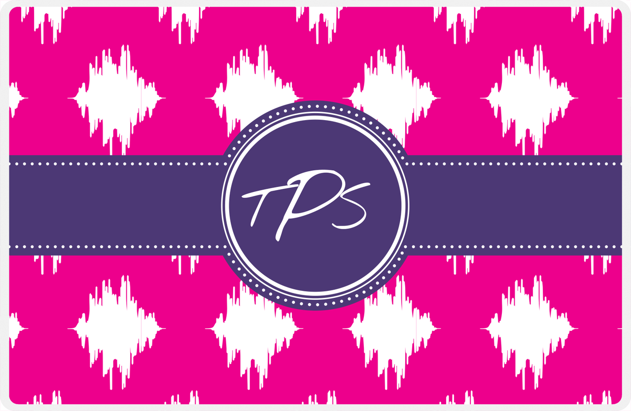 Personalized Montauk Placemat - Hot Pink and White - Indigo Circle Frame with Ribbon -  View