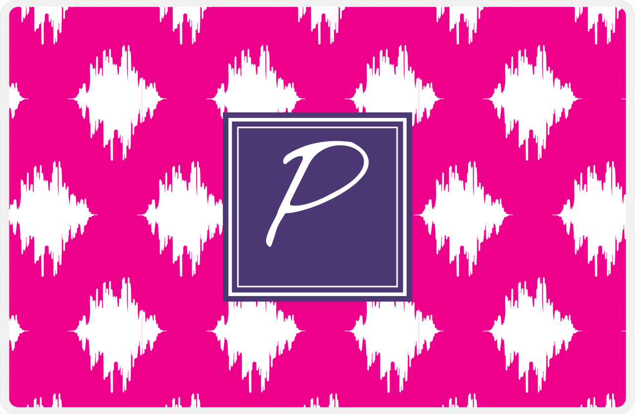 Personalized Montauk Placemat - Hot Pink and White - Indigo Square Frame -  View