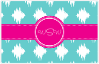 Thumbnail for Personalized Montauk Placemat - Viking Blue and White - Hot Pink Circle Frame with Ribbon -  View