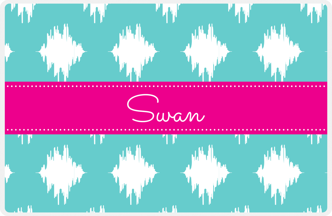 Personalized Montauk Placemat - Viking Blue and White - Hot Pink Ribbon Frame -  View