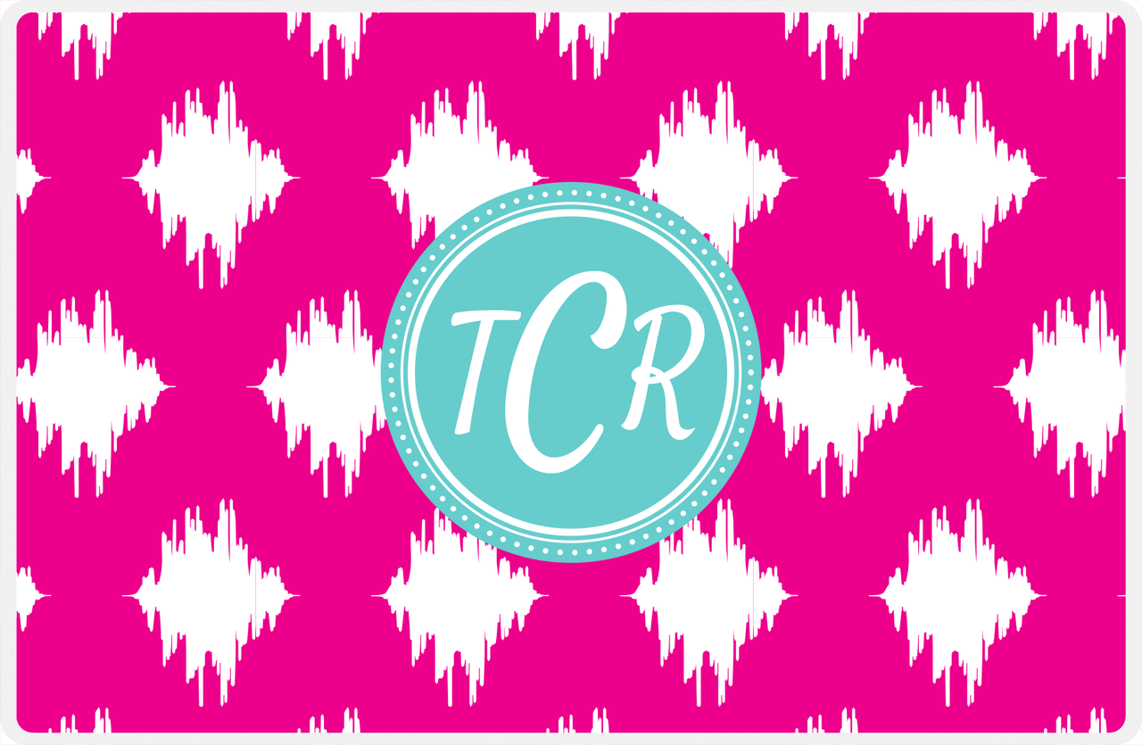 Personalized Montauk Placemat - Hot Pink and White - Viking Blue Circle Frame -  View