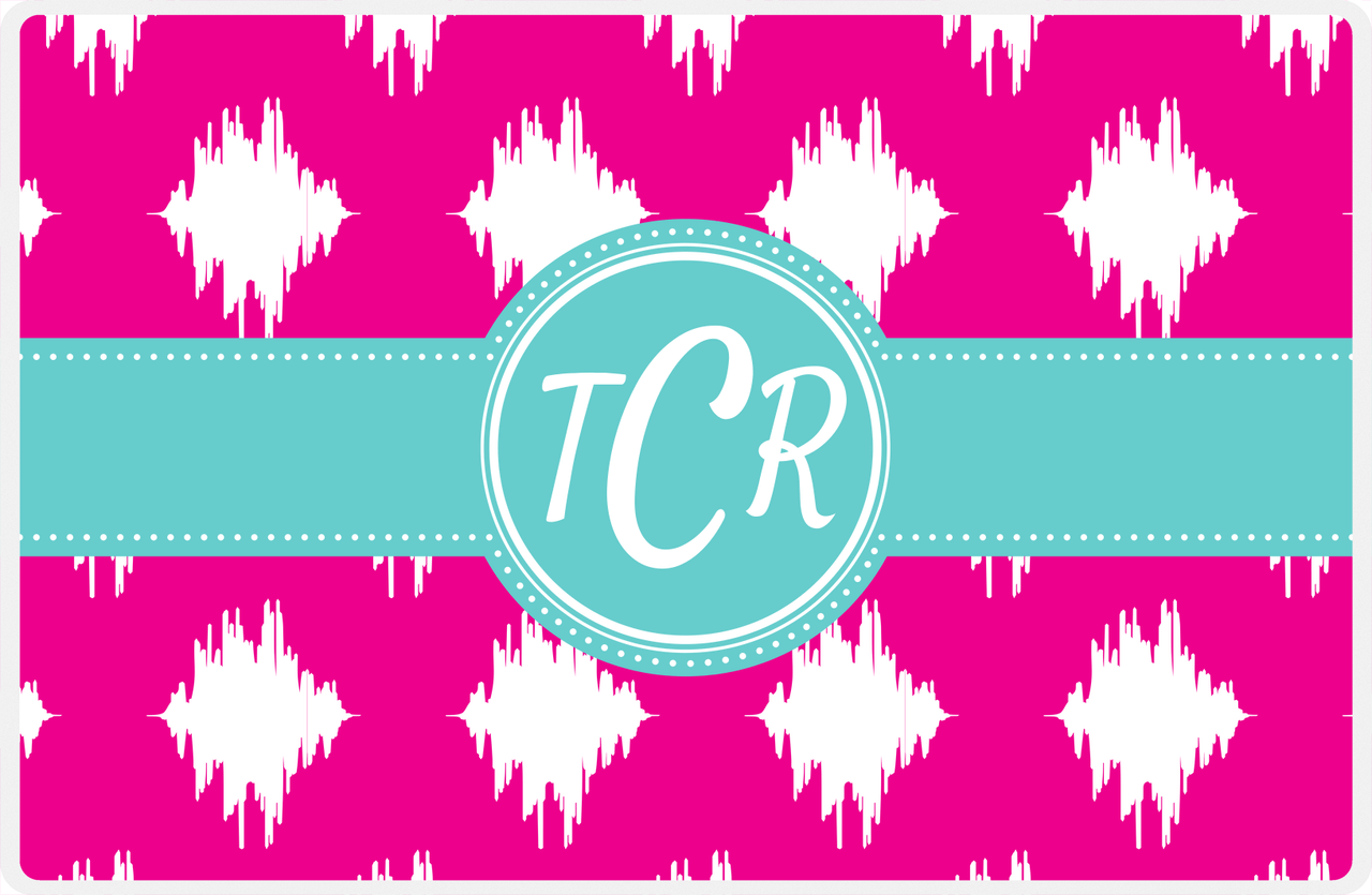 Personalized Montauk Placemat - Hot Pink and White - Viking Blue Circle Frame with Ribbon -  View