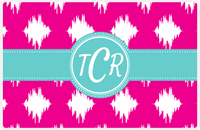 Thumbnail for Personalized Montauk Placemat - Hot Pink and White - Viking Blue Circle Frame with Ribbon -  View