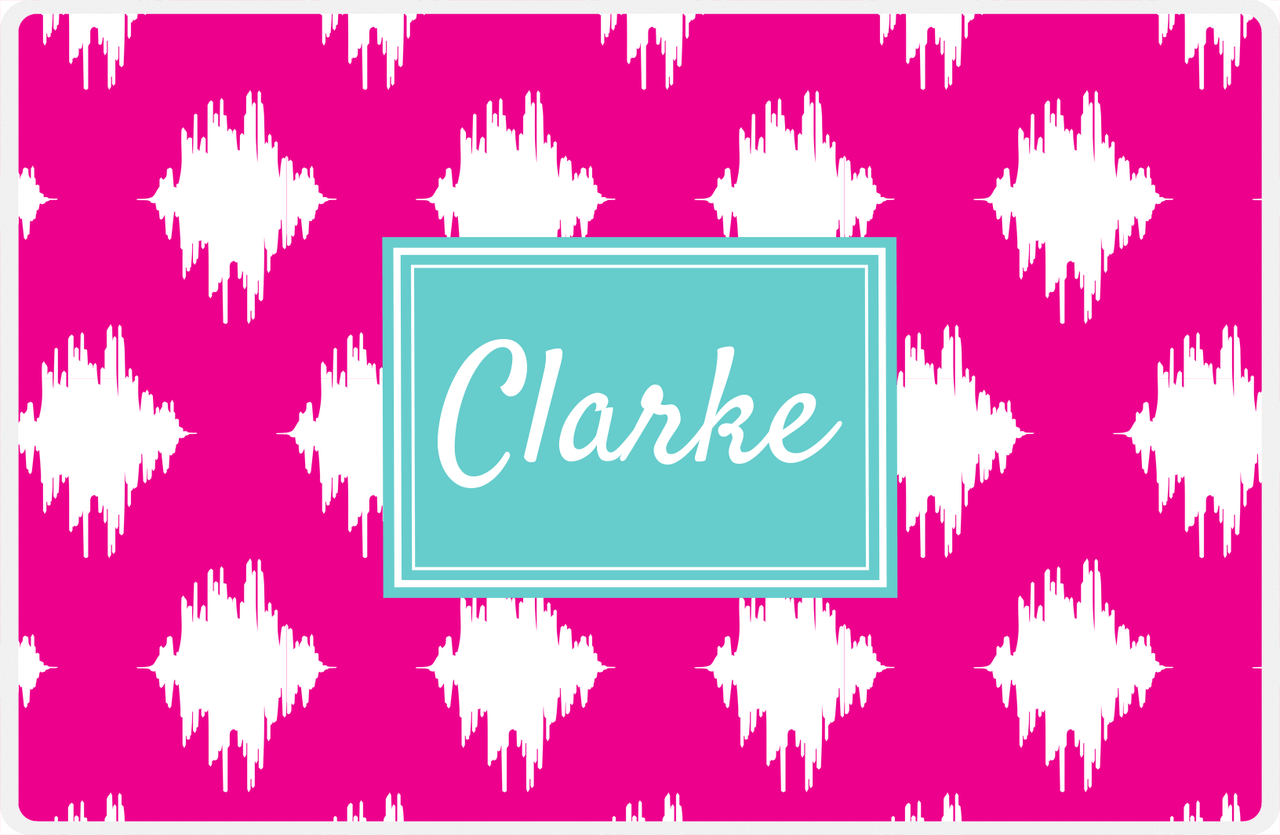 Personalized Montauk Placemat - Hot Pink and White - Viking Blue Rectangle Frame -  View
