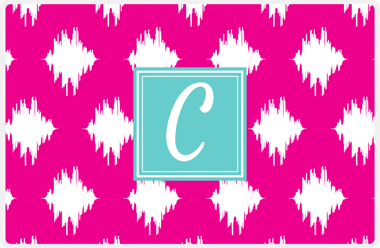 Personalized Montauk Placemat - Hot Pink and White - Viking Blue Square Frame -  View