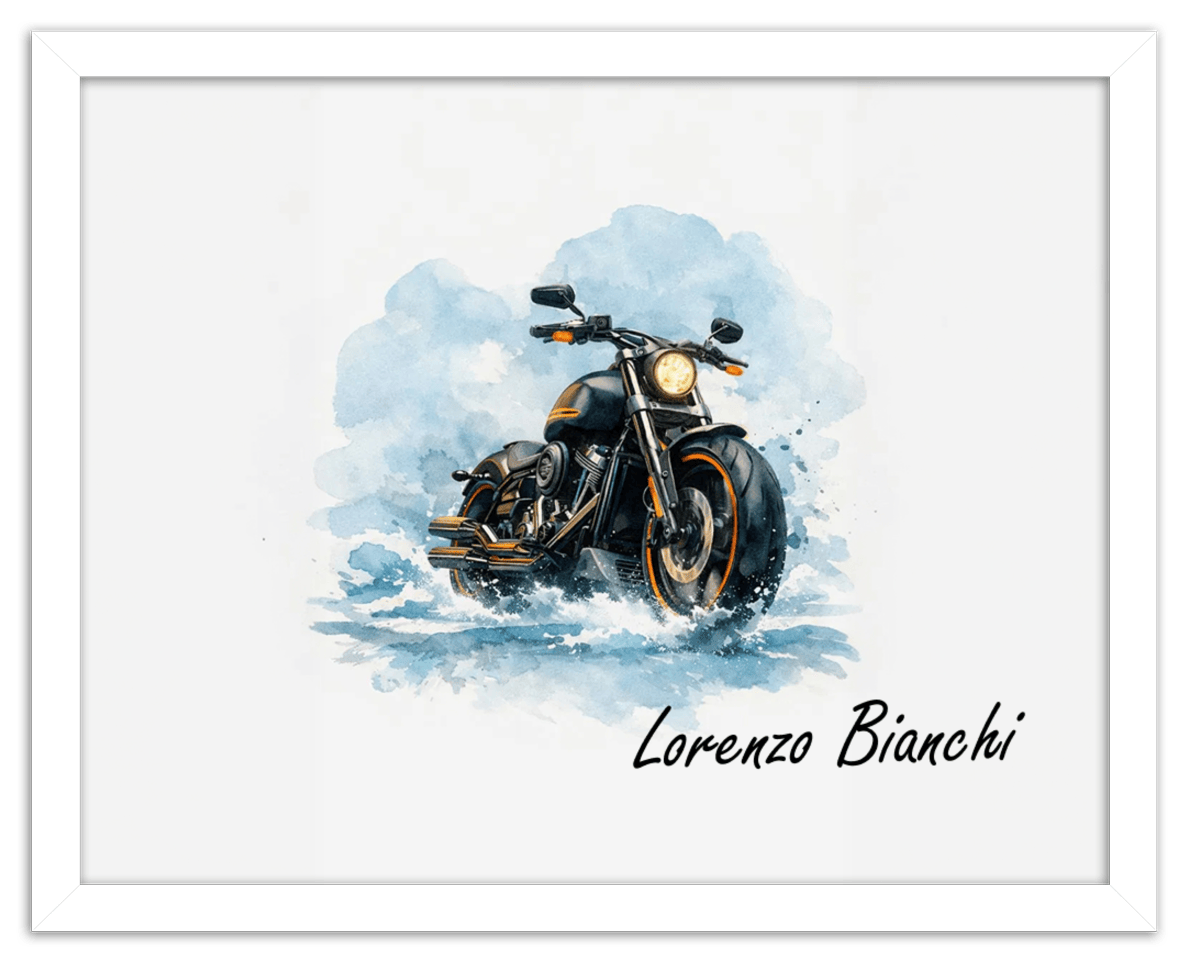 Personalized Motorcycle Wall Art – Turn Your Bike's Photo into a Watercolor Portrait Print with Name, Custom Gifts for Bike Lovers, Cool Decor for Teens, Unique Poster for Living Room, Office, Bedroom - Front View