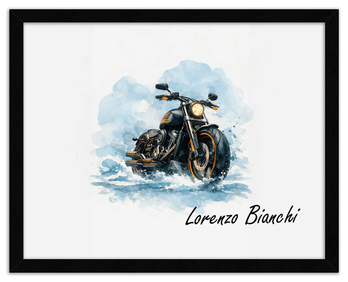 Personalized Motorcycle Wall Art – Turn Your Bike's Photo into a Watercolor Portrait Print with Name, Custom Gifts for Bike Lovers, Cool Decor for Teens, Unique Poster for Living Room, Office, Bedroom - Front View