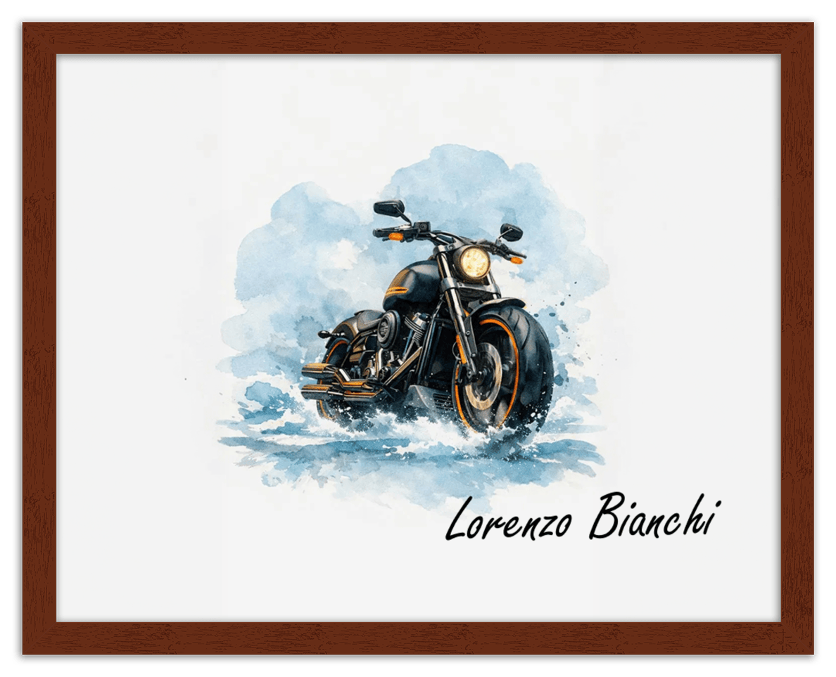 Personalized Motorcycle Wall Art – Turn Your Bike's Photo into a Watercolor Portrait Print with Name, Custom Gifts for Bike Lovers, Cool Decor for Teens, Unique Poster for Living Room, Office, Bedroom - Front View