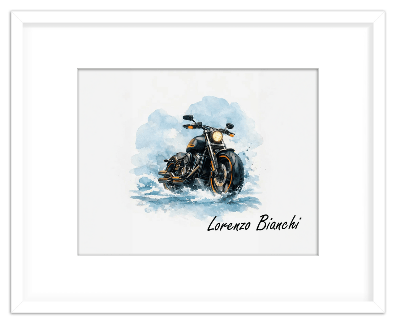 Personalized Motorcycle Wall Art – Turn Your Bike's Photo into a Watercolor Portrait Print with Name, Custom Gifts for Bike Lovers, Cool Decor for Teens, Unique Poster for Living Room, Office, Bedroom - Front View
