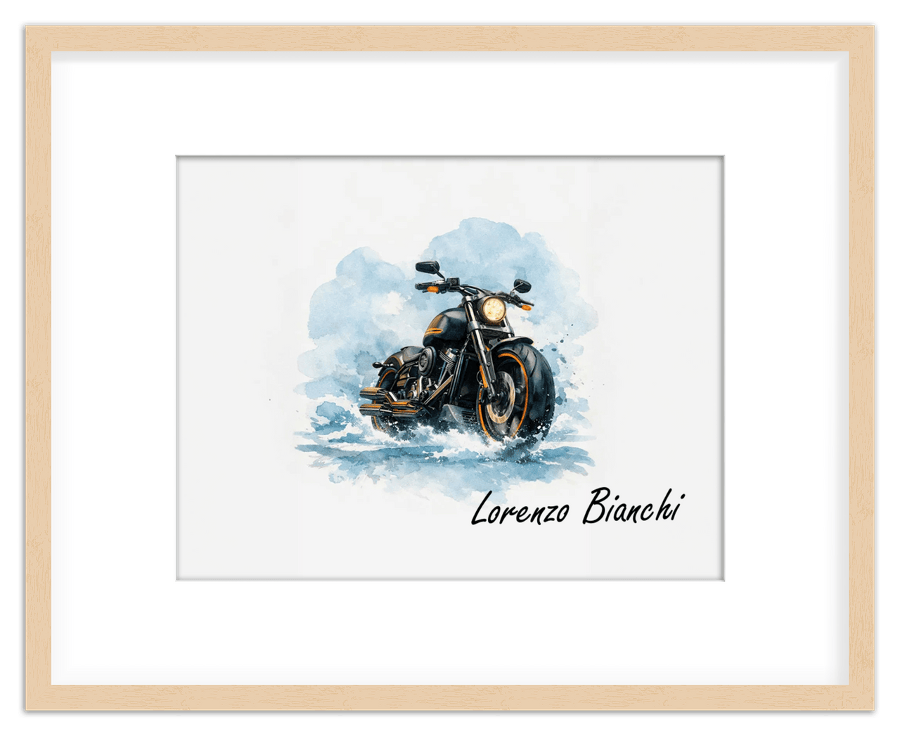 Personalized Motorcycle Wall Art – Turn Your Bike's Photo into a Watercolor Portrait Print with Name, Custom Gifts for Bike Lovers, Cool Decor for Teens, Unique Poster for Living Room, Office, Bedroom - Front View
