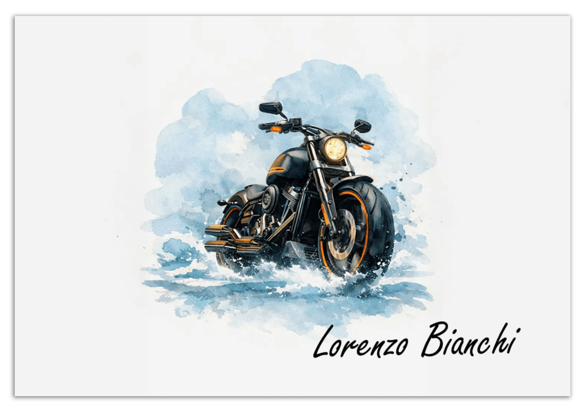 Personalized Motorcycle Wall Art – Turn Your Bike's Photo into a Watercolor Portrait Print with Name, Custom Gifts for Bike Lovers, Cool Decor for Teens, Unique Poster for Living Room, Office, Bedroom - Front View