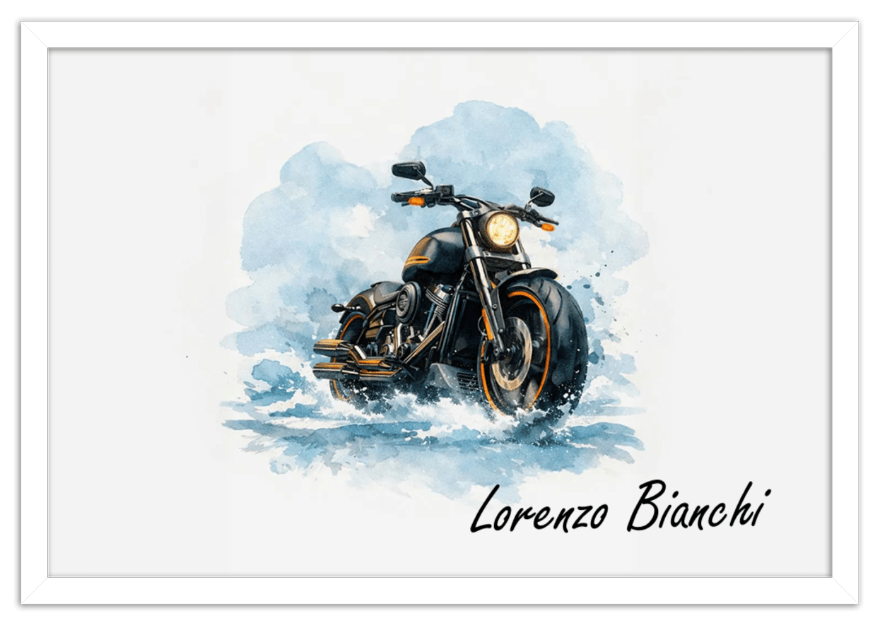 Personalized Motorcycle Wall Art – Turn Your Bike's Photo into a Watercolor Portrait Print with Name, Custom Gifts for Bike Lovers, Cool Decor for Teens, Unique Poster for Living Room, Office, Bedroom - Front View