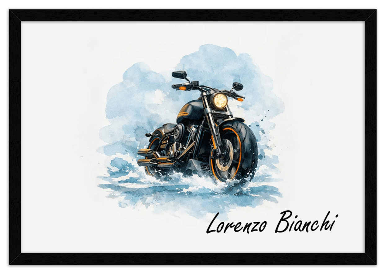 Personalized Motorcycle Wall Art – Turn Your Bike's Photo into a Watercolor Portrait Print with Name, Custom Gifts for Bike Lovers, Cool Decor for Teens, Unique Poster for Living Room, Office, Bedroom - Front View
