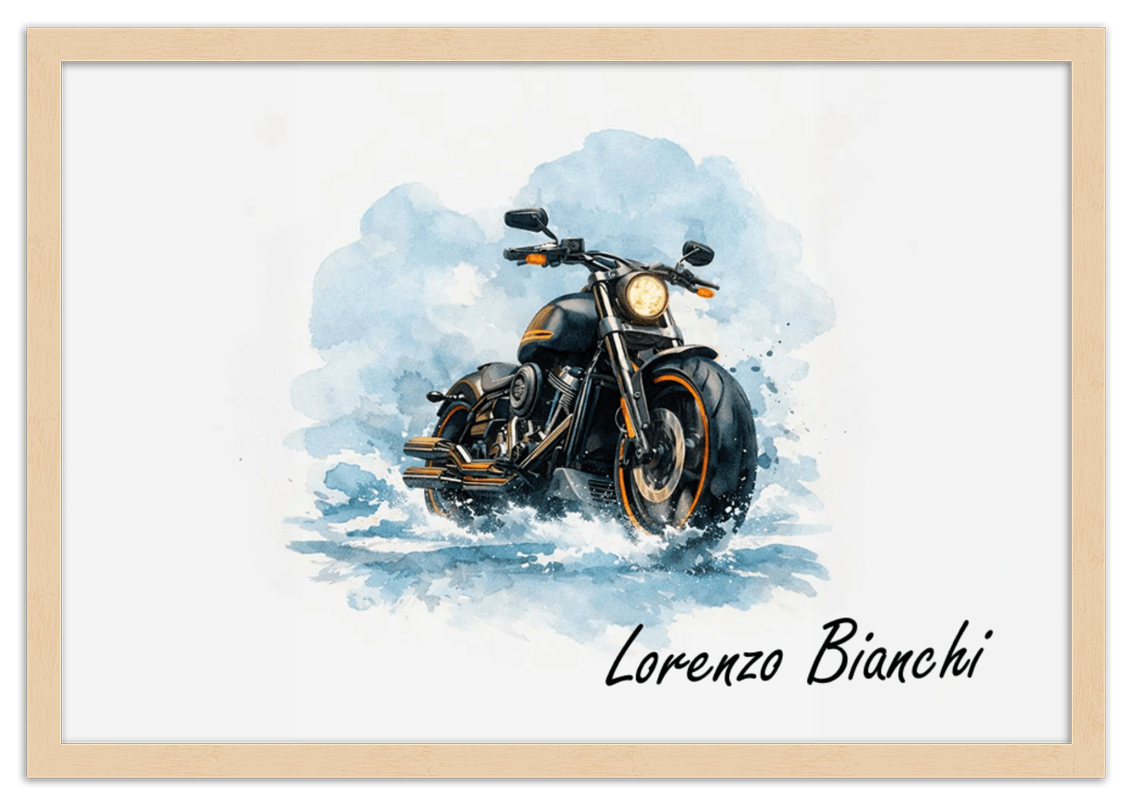 Personalized Motorcycle Wall Art – Turn Your Bike's Photo into a Watercolor Portrait Print with Name, Custom Gifts for Bike Lovers, Cool Decor for Teens, Unique Poster for Living Room, Office, Bedroom - Front View