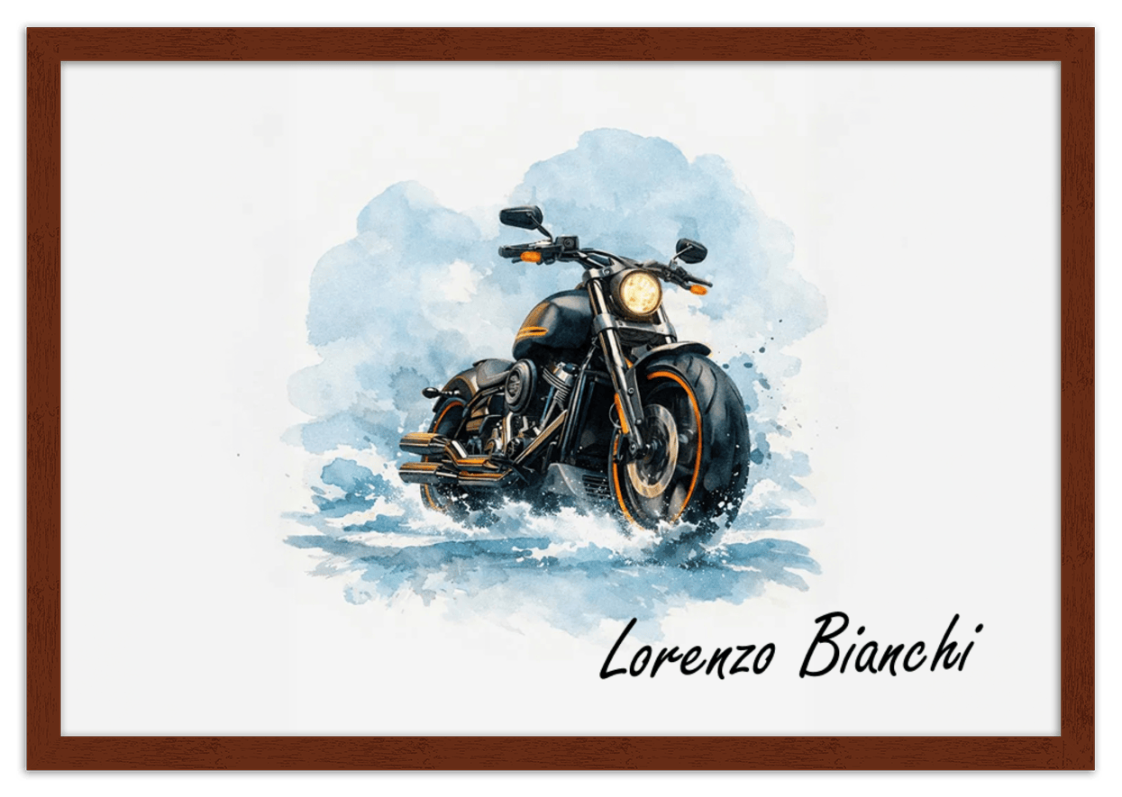 Personalized Motorcycle Wall Art – Turn Your Bike's Photo into a Watercolor Portrait Print with Name, Custom Gifts for Bike Lovers, Cool Decor for Teens, Unique Poster for Living Room, Office, Bedroom - Front View