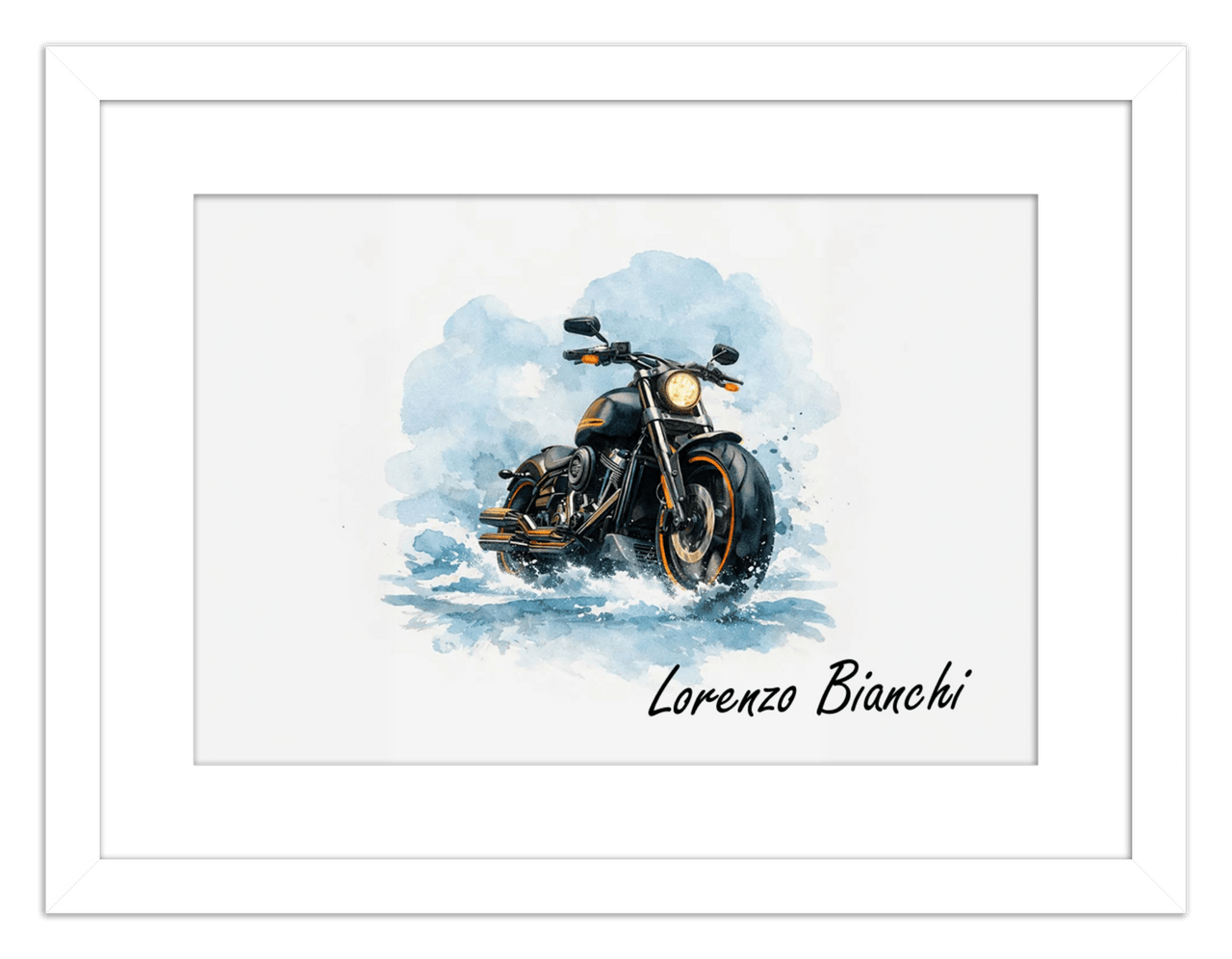 Personalized Motorcycle Wall Art – Turn Your Bike's Photo into a Watercolor Portrait Print with Name, Custom Gifts for Bike Lovers, Cool Decor for Teens, Unique Poster for Living Room, Office, Bedroom - Front View