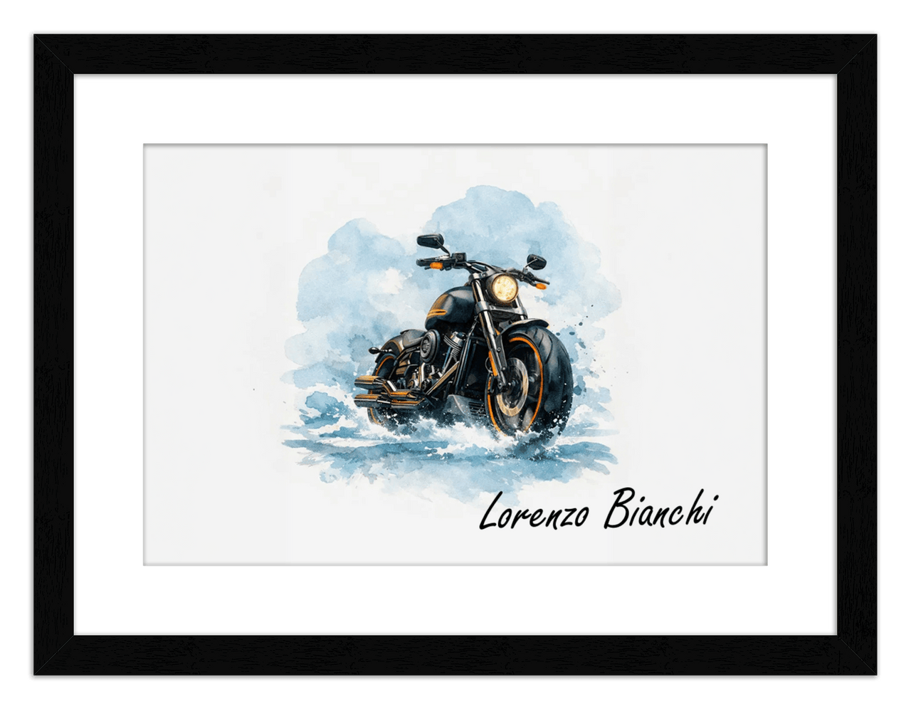 Personalized Motorcycle Wall Art – Turn Your Bike's Photo into a Watercolor Portrait Print with Name, Custom Gifts for Bike Lovers, Cool Decor for Teens, Unique Poster for Living Room, Office, Bedroom - Front View
