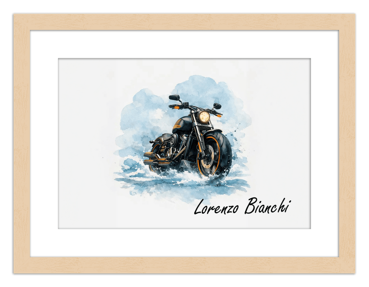 Personalized Motorcycle Wall Art – Turn Your Bike's Photo into a Watercolor Portrait Print with Name, Custom Gifts for Bike Lovers, Cool Decor for Teens, Unique Poster for Living Room, Office, Bedroom - Front View