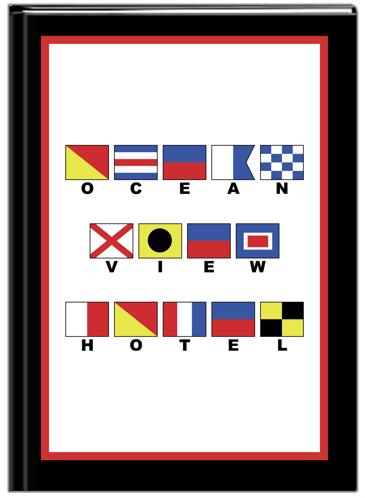 Personalized Nautical Flags Journal - Black and Red - Flags with Small Letters - Front View
