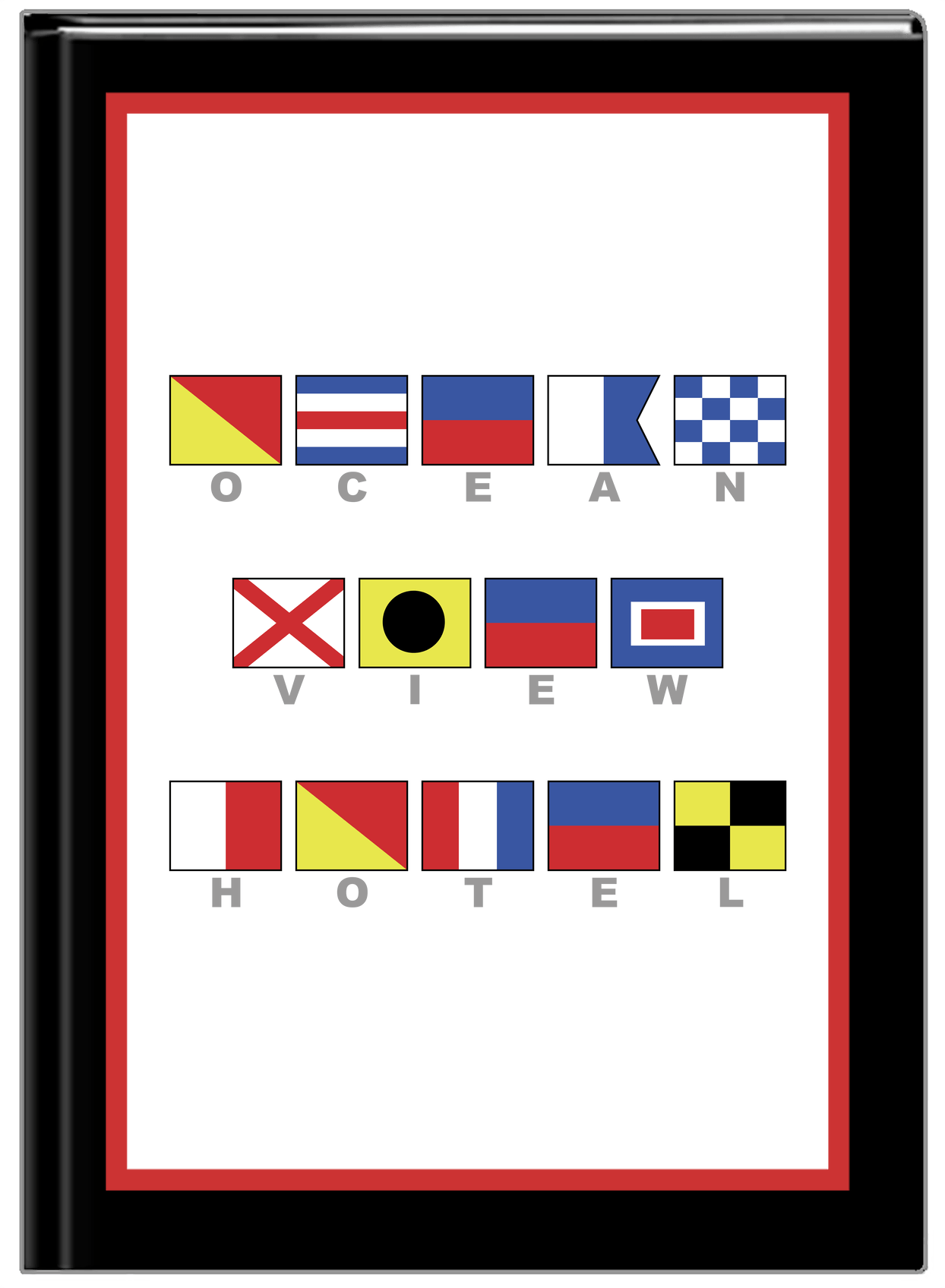 Personalized Nautical Flags Journal - Black and Red - Flags with Grey Letters - Front View