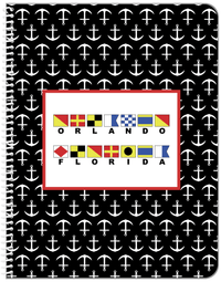 Thumbnail for Personalized Nautical Flags Notebook with Anchors - Black and Red - Flags with Large Letters - Front View