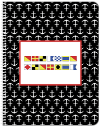Thumbnail for Personalized Nautical Flags Notebook with Anchors - Black and Red - Flags without Letters - Front View