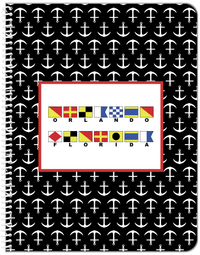 Thumbnail for Personalized Nautical Flags Notebook with Anchors - Black and Red - Flags with Small Letters - Front View