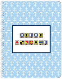Thumbnail for Personalized Nautical Flags Notebook with Anchors - Blue and Navy - Flags with Light Brown Frames - Front View