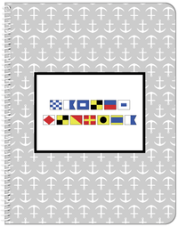 Thumbnail for Personalized Nautical Flags Notebook with Anchors - Grey and Black - Flags without Letters - Front View