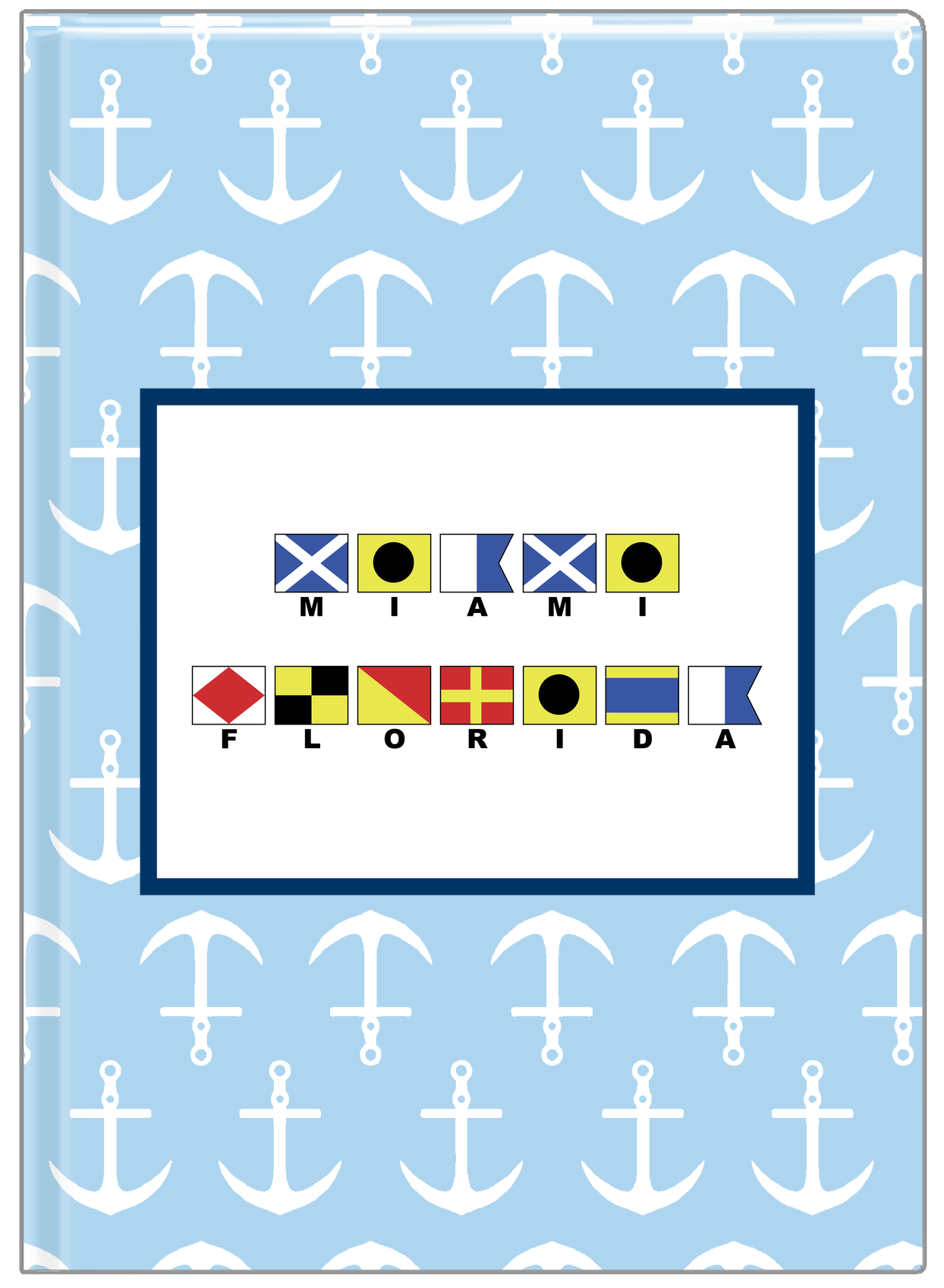 Personalized Nautical Flags Journal with Anchors - Blue and Navy - Flags with Small Letters - Front View