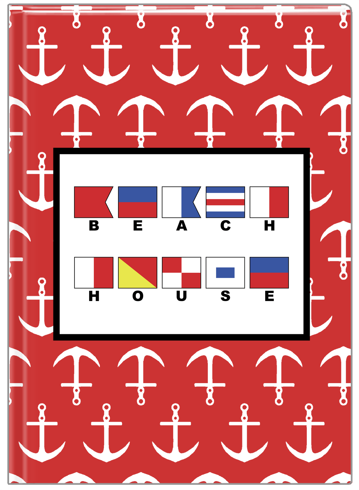 Personalized Nautical Flags Journal with Anchors - Red and Black - Flags with Small Letters - Front View